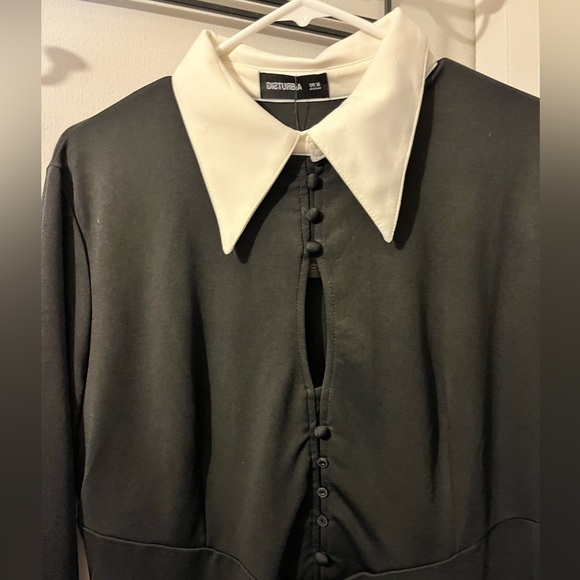 Disturbia- size UK16- black l/s dress w/white collar, buttons, bust slit. NWT. - Picture 3 of 5